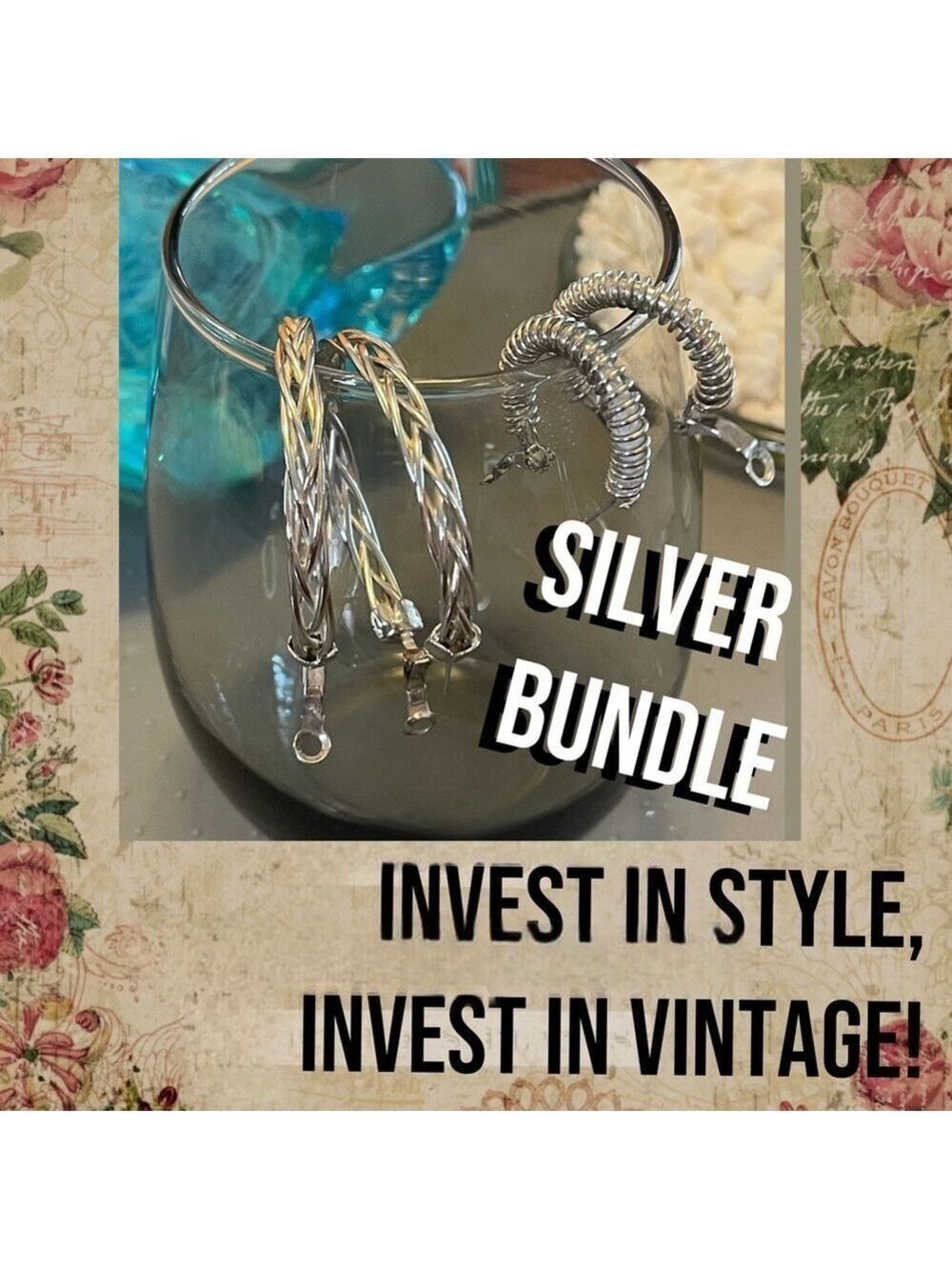 SILVER VINTAGE Bundle (2 Pairs) Steam Punk Small Hoop & Braided Large Hoops
